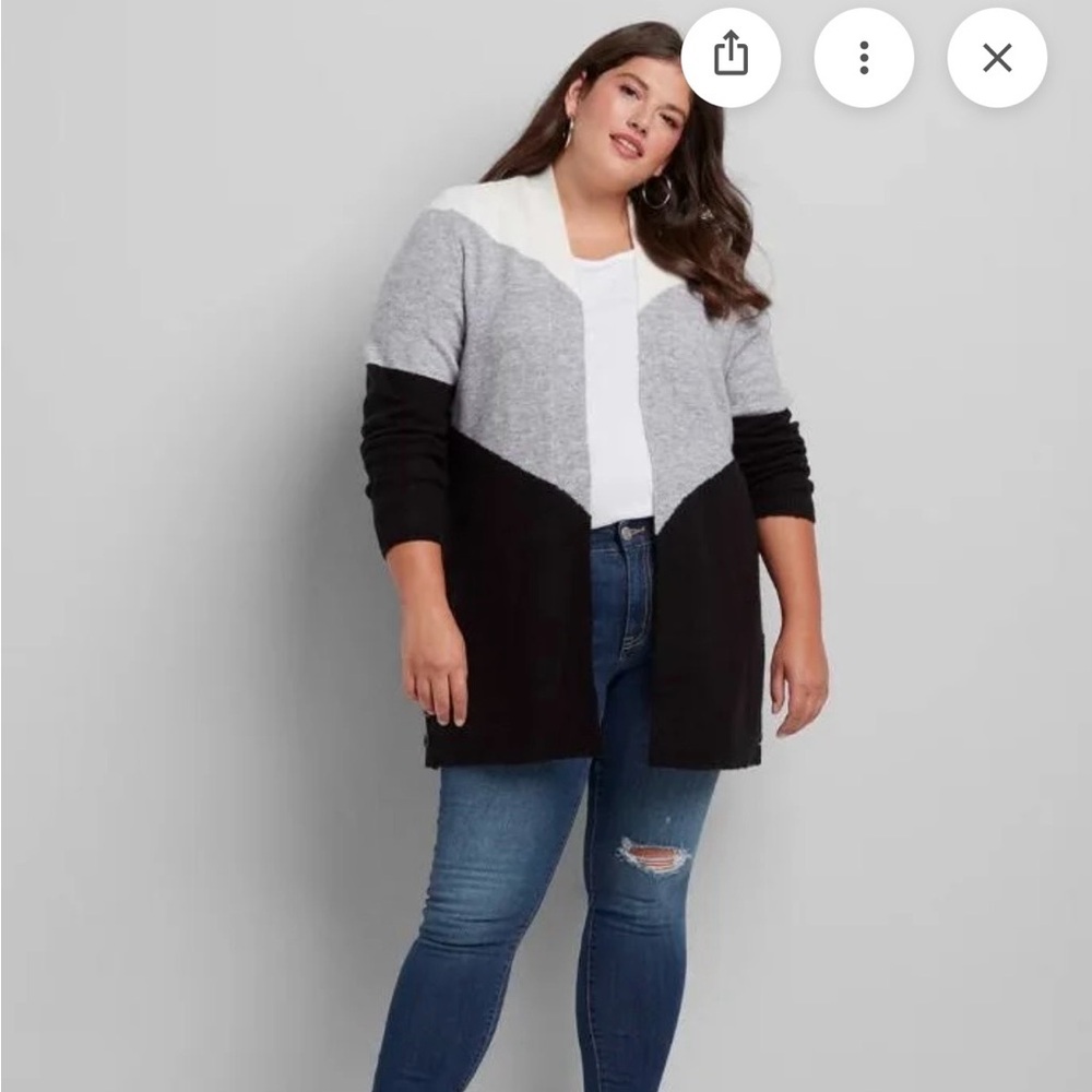 Lane Bryant Long Herringbone Colorblock Cardigan Black, Grey, White. Size 18-20‎